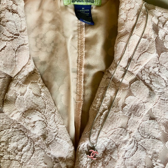 BARBIECORE Y2K VTG. Free Hug! Jacket Small Suit Pink Lace Lightweight BLAZER - Picture 8 of 10